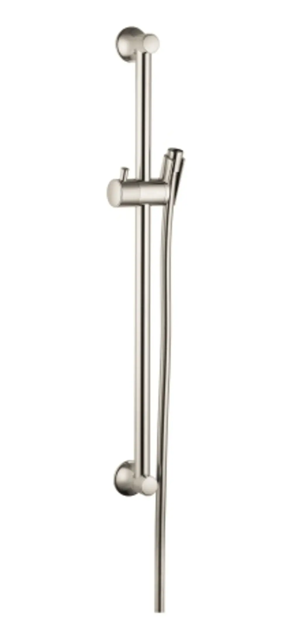 Brausestange von Hansgrohe in brushed nickel mit Halterung und Sensoflex Brauseschlauch, geeignet für die Wandmontage, mit einer flexiblen Handbrause.